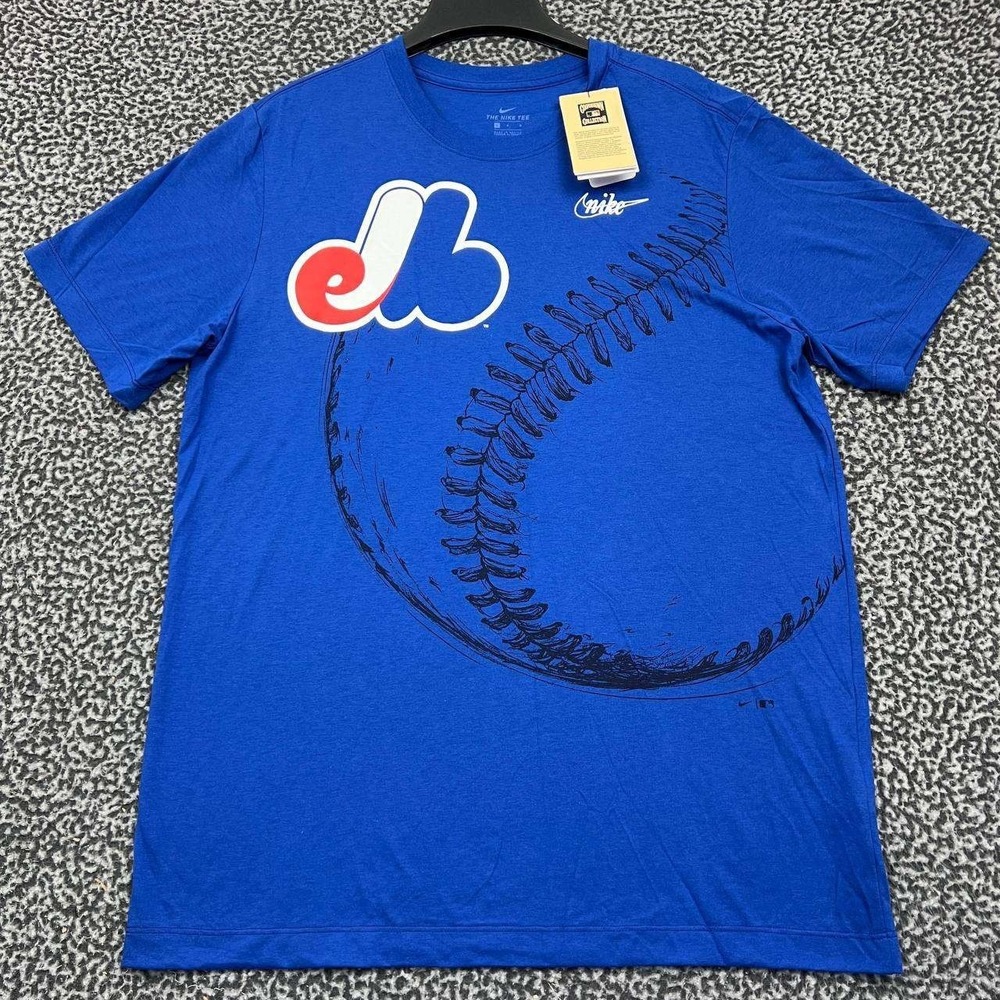 Nike Montreal Expos Shirt Men Large Blue Short Sleeve Crew Neck New L
